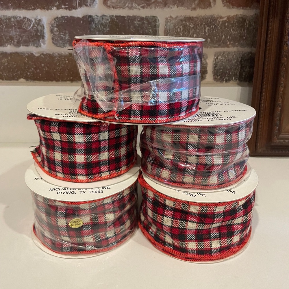 Plaid Ribbon Set - Red, Black, White